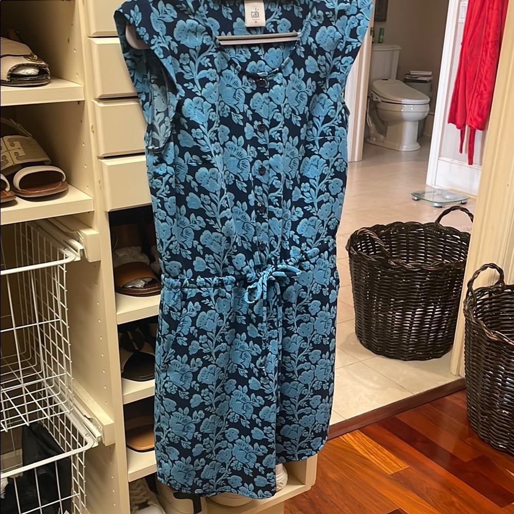 CAbi Blue Mini Sundress Casual Short Sleeve Crew Neck